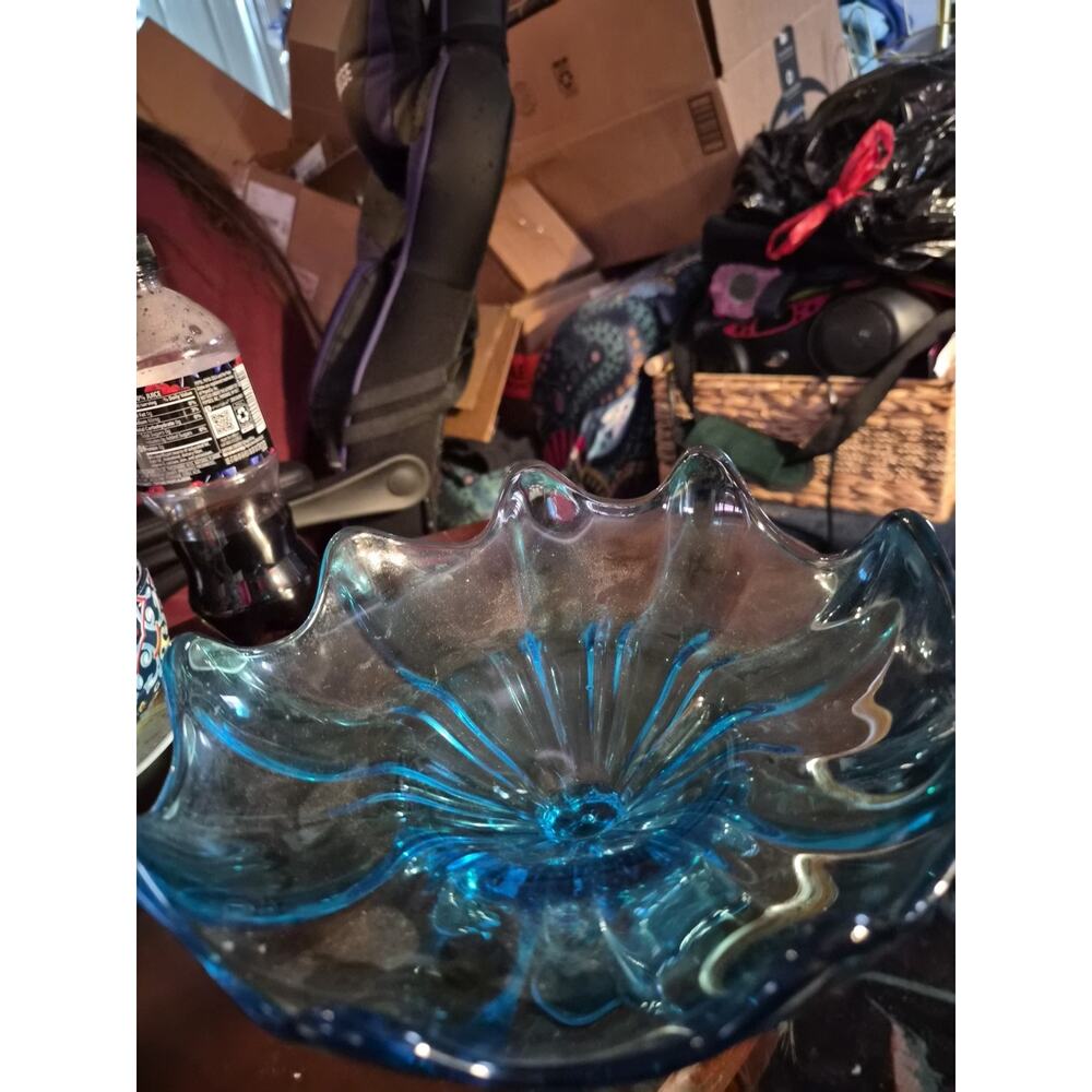 Vintage LE SMITH MID CENTURY PEDESTSL BOWL IN PEACOCK BLUE COLOR HAS...